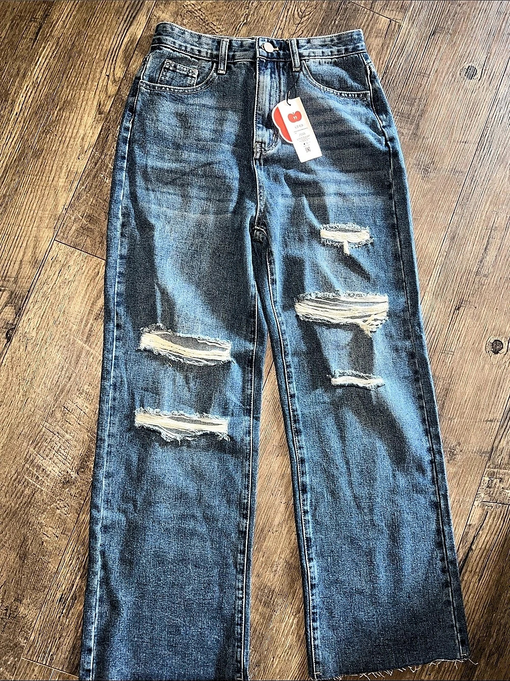 CIDER Wide Leg Distressed Jeans, Blue, Medium - NWT